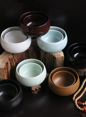 纯黑色和尚碗钵圆钵僧人钵盂复古佛碗居士素食碗青瓷碗钵碗陶瓷碗