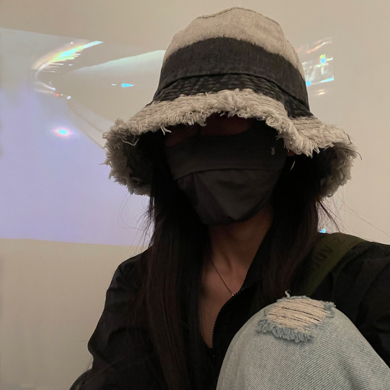 水洗毛边牛仔段染渔夫帽遮阳百搭