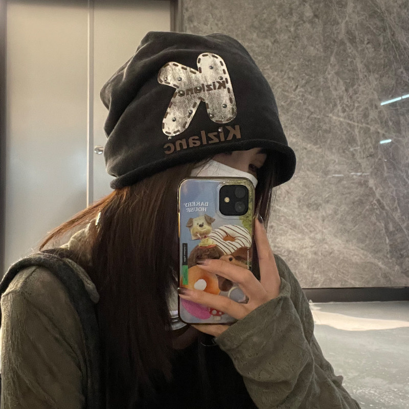 TUshu/朋克风美式铆钉休闲大版包头帽子女显脸小氛围感冷帽堆堆帽