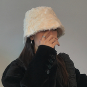 TUshu ins风 小众毛绒渔夫帽子女秋冬时髦保暖护耳水桶帽气质百搭