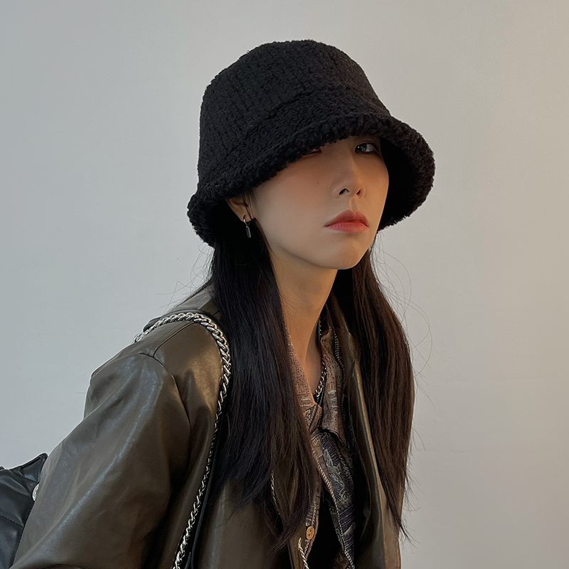 不挑人羊羔毛纹理保暖渔夫帽子女