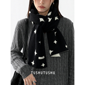 搭配款 TUshu 黑白配～复古星星围巾韩系ins秋冬薄款 围巾休闲保暖