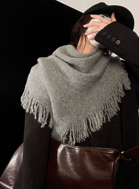 TUshu/沙丘流浪感～羊毛混纺流苏三角巾气质百搭保暖披肩围巾围脖