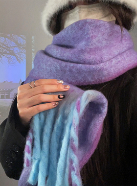 TUshu/狗尾巴水母紫～秋冬ins气质保暖围巾韩版百搭防寒流苏围脖