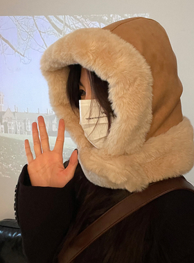 TUshu/骑车保暖飞行帽～毛绒麂皮绒拉法帽子女秋冬防寒护颈雷锋帽