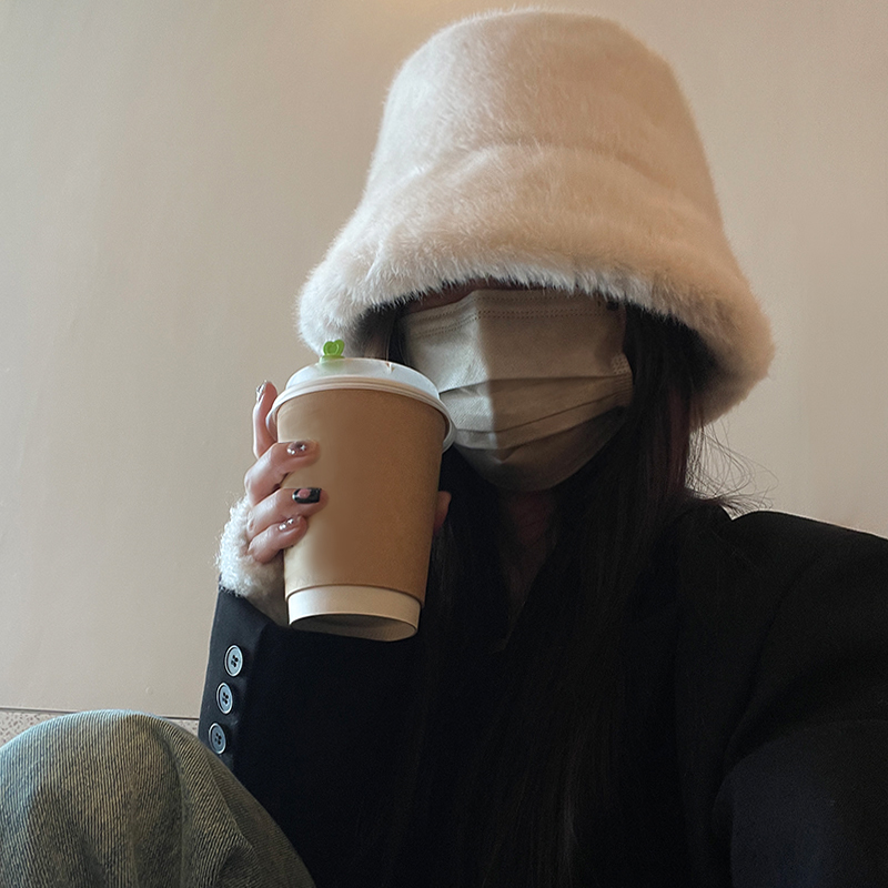 秋冬毛绒保暖显脸小渔夫帽子女