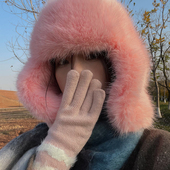 秋冬保暖护耳雷锋帽子女韩版 TUshu 水蜜桃子粉 ins东北防寒飞行帽