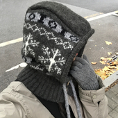 TUshu 雪花费尔岛～冬季 含羊毛复古拉法帽保暖护耳雷锋帽套头帽潮