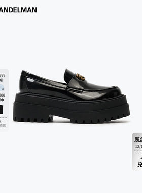 【明星同款】鞋乐福鞋女羊皮厚底黑皮鞋