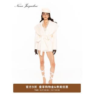 NanaJacqueline秋冬新款羊毛大衣廓形系带背后蝴蝶结大翻领外套女