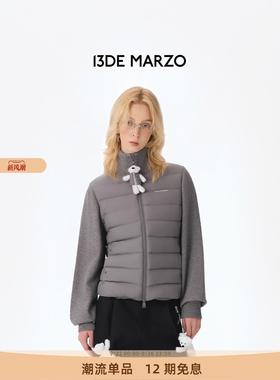 13DE MARZO男女同款 2025秋冬新款毛织拼接外套玩偶拉链羽绒服