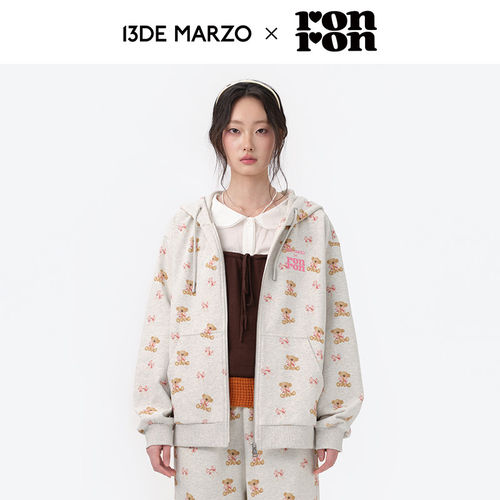 RONRON x 13DE MARZO联名系列韩系满印卫衣外套2025秋冬新款开衫