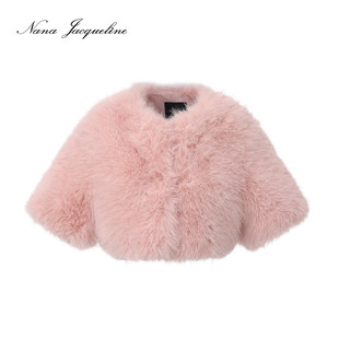 NanaJacqueline复古短款环保皮草女温柔千金公主粉色外套圣诞穿搭