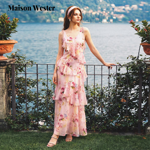 【徐如蓝同款】Maison Wester2026年夏新品浪漫花卉雪纺度假裙