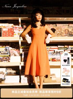 NanaJacqueline春季新款吊带连衣裙女复古简约气质高级感伞裙长裙