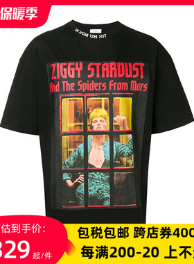 ih nom uh nit 怪奇物语 年新款黑色棉质个性印花时尚男士T恤