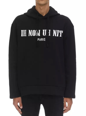 ih nom uh nit 怪奇物语 新款黑色棉质字母印花男士连帽卫衣