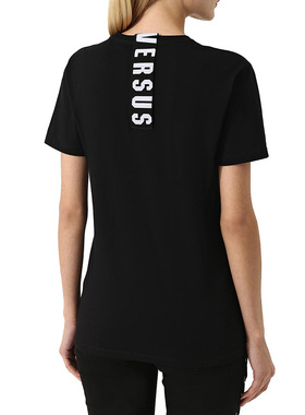 VERSUS 范瑟丝 范思哲副线春夏女黑色棉质logo贴花短袖T恤衫