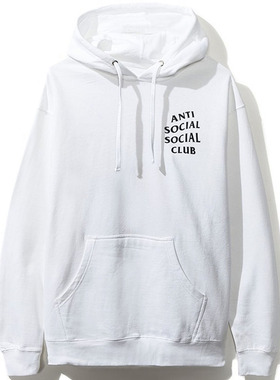 ASSC 男女同款棉质字母印花短袖卫衣 街拍同款白色连帽卫衣袋鼠兜