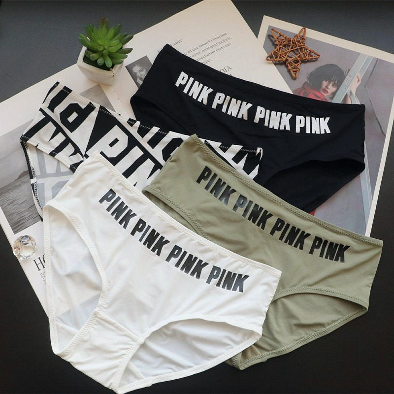 欧美PINK性感内裤女印花诱惑透气舒适低腰超薄提臀翘臀少女三角裤