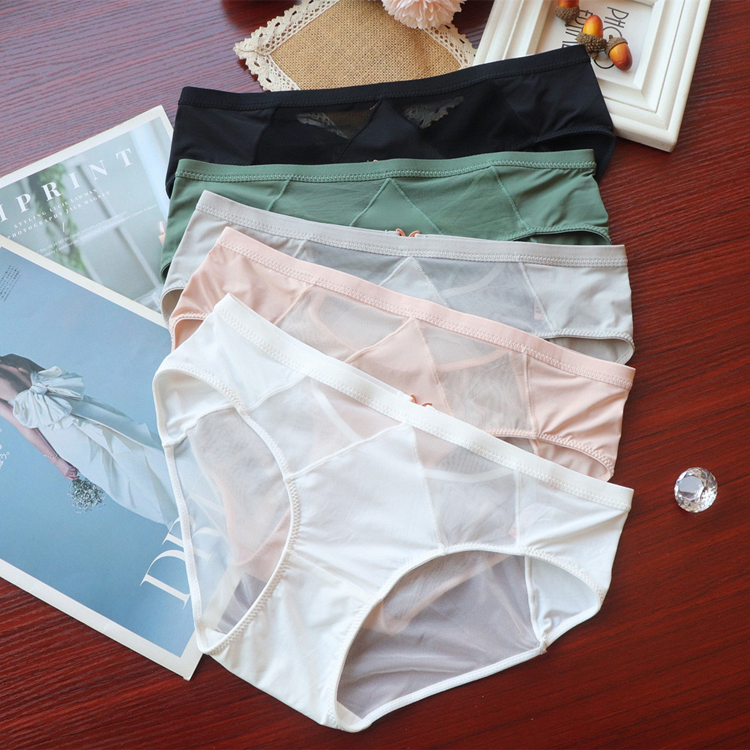 品质内裤女欧美纯欲细带铁环性感低腰网纱冰丝透气女式三角裤透明