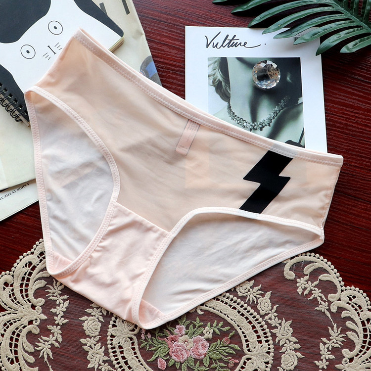 新款薄款网纱撞色内裤女士日系少女生可爱大码中腰三角裤透明舒适