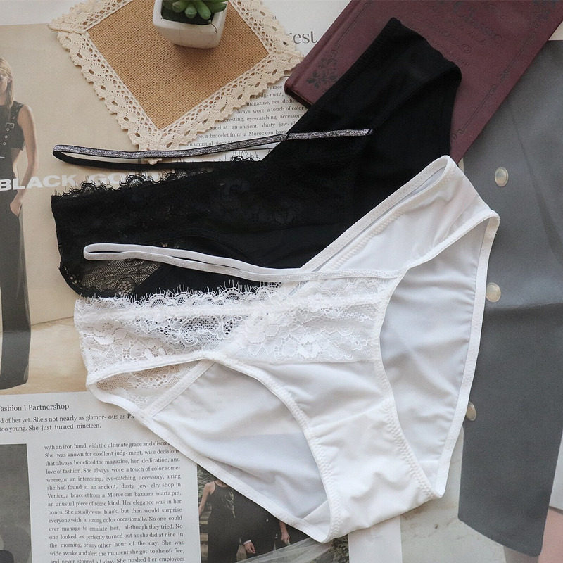 新款内裤女纯欲风女士三角裤性感细带黑白斑马纹蕾丝低腰冰丝棉档