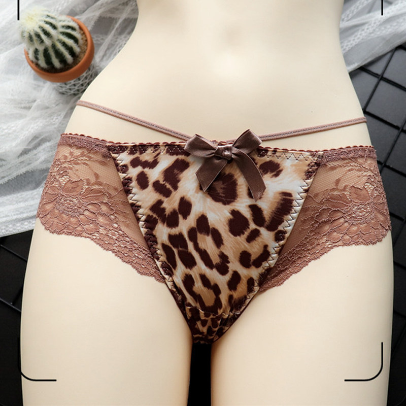 品质内裤女豹纹少女性感蕾丝无痕网纱透明情趣低腰棉裆三角裤短裤