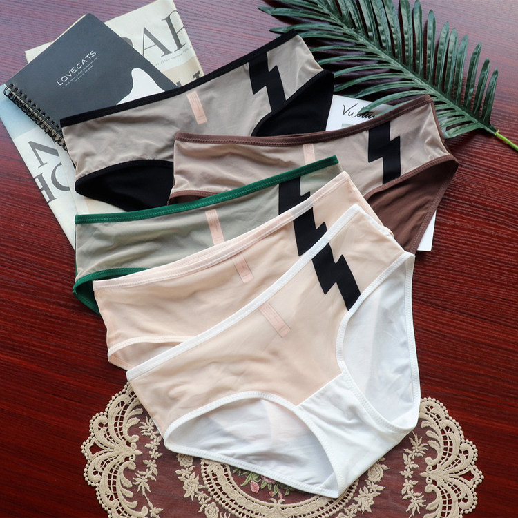 品质内裤女撞色网纱轻薄抗菌大码包臀短裤透气棉质中腰三角裤短裤