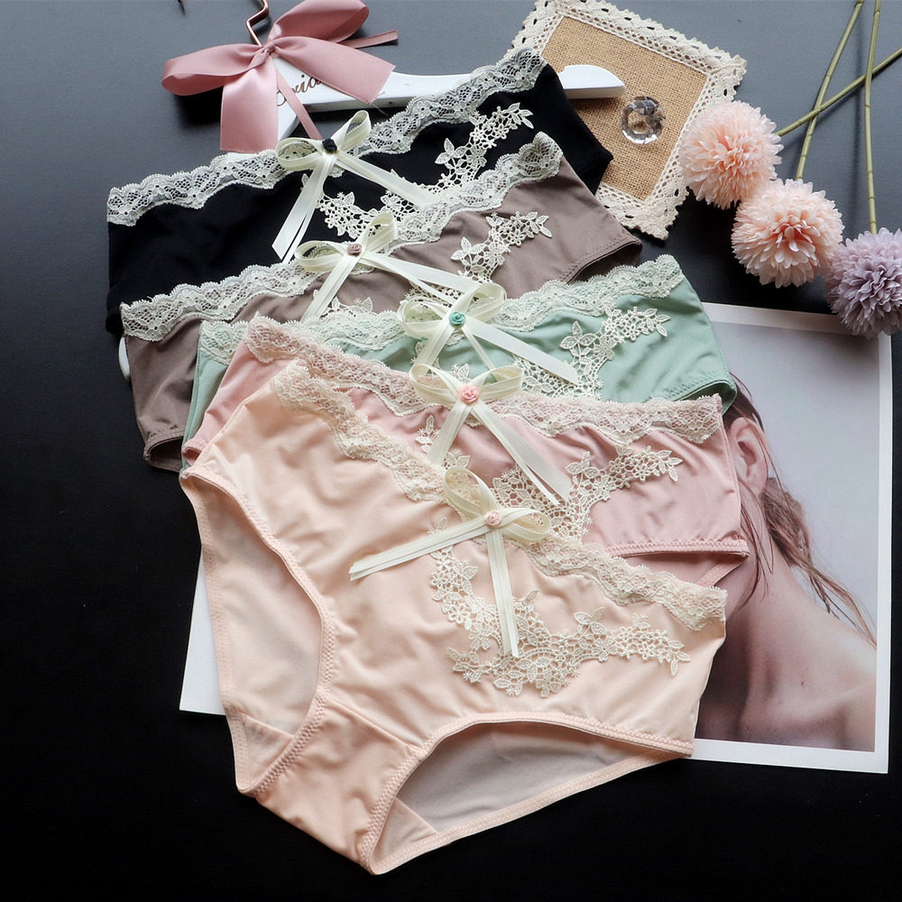 品质内裤女透气舒适中腰大蝴蝶结冰丝提臀女式三角裤小仙女纯欲风