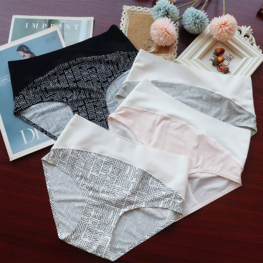 欧美PINK女士亲肤高弹印花中腰内裤女透气舒适包臀女式三角裤少女