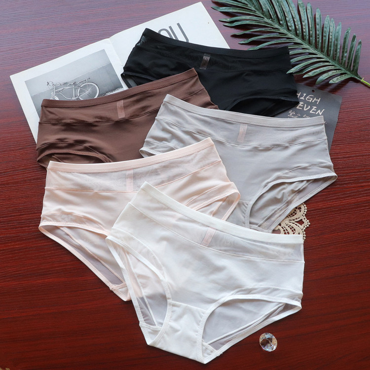 超薄透视透明性感内裤女冰丝网纱中腰纯棉抗菌裆三角裤女情趣诱惑