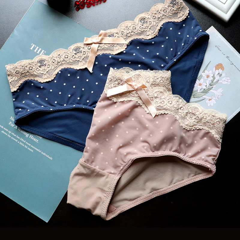 内裤女低腰圆点丝滑速干透气网纱火辣透视蕾丝边性感三角裤女少女