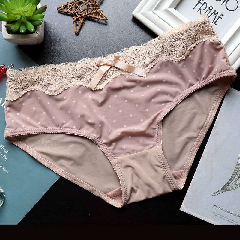 柔软超细日系圆点蕾丝拼接棉裆超弹低腰女士内裤少女裤衩时尚舒适