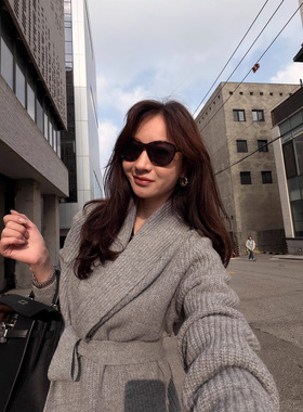 港米服饰/【柔软云感】100绵羊毛元宝针编织简约系带针织开衫