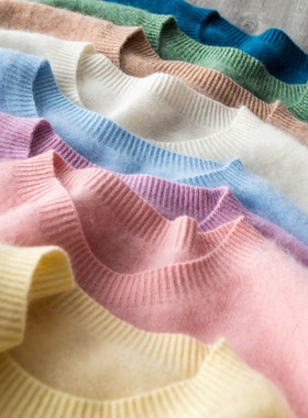 早秋尝鲜！拉毛羊绒羊毛26支无缝一体毛衣简约百搭圆领云柔针织衫