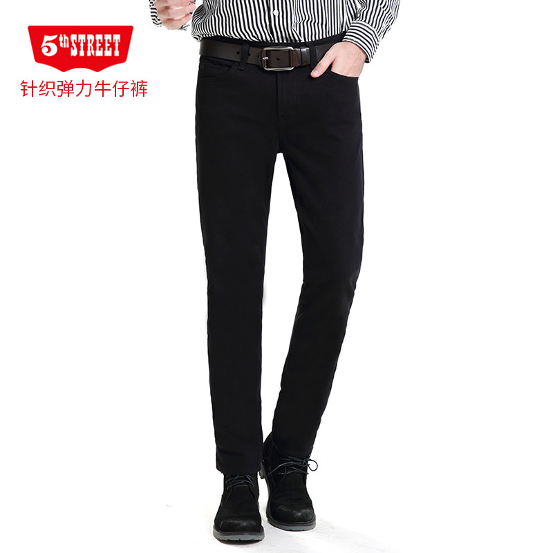 第五街秋季男款针织中高腰牛仔裤弹力显瘦休闲小直筒裤211792-183