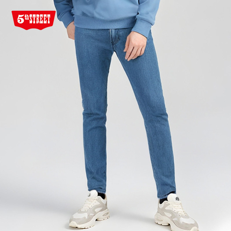 第五街秋季特价男装中腰修身牛仔裤弹力针织窄脚长裤612896-201m0
