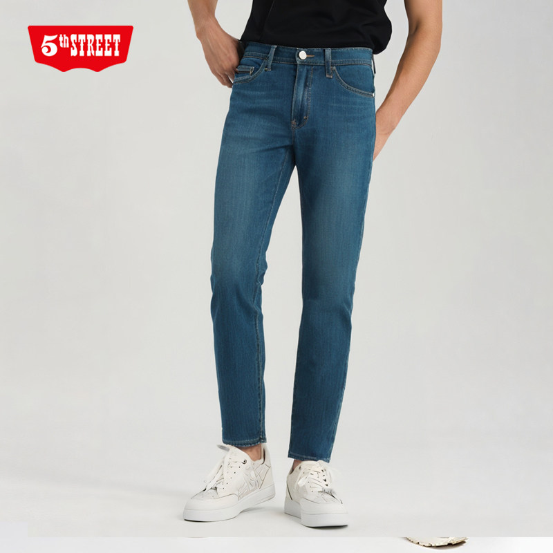 第五街秋季常规修身小直筒男装高腰牛仔裤弹力针织裤111772-191M0