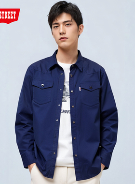 第五街春秋季双袋衬衣宽松简约休闲男装长袖衬衫030505-203B0