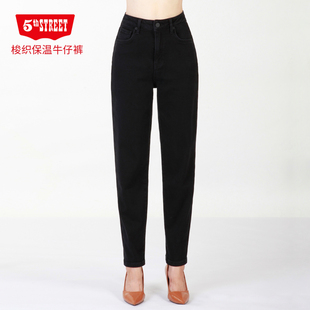 115827 加厚加绒保暖高腰牛仔裤 214M0 宽松显瘦老爹裤 第五街冬女装