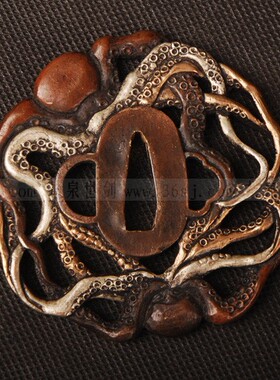 全新通用刀镡 日本装具 八爪鱼 镶金镀银高档手工刀镡 龙泉世剑