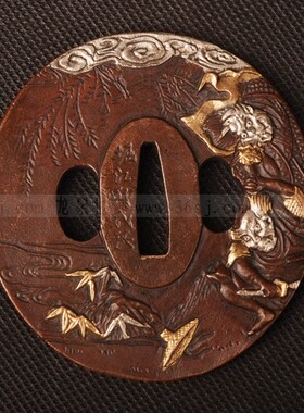 龙泉世剑全新罗刹形 通用刀镡 日本装具 镶金镀银高档手工刀镡