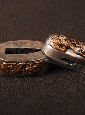 龙泉世剑 日本装具 刀镡金具 镶金镀银高档手工缘头 狮子柄帽