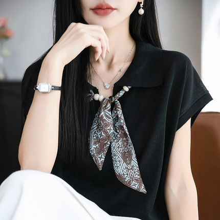 复古咖色碎花串珠丝巾项链女高级感小众毛衣链日常百搭系脖配饰