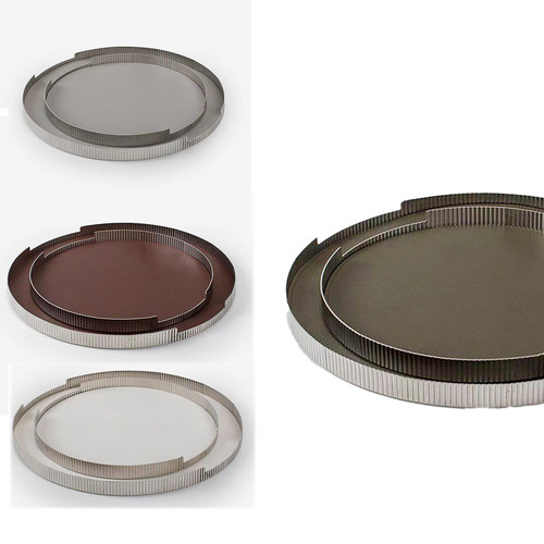 简约现代皮质不锈钢圆形托盘客厅餐厅样板间轻奢收纳盘装饰品摆件