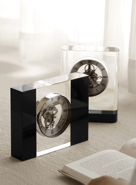 时尚简约水晶钟座钟银芯家用时钟样板间书桌玄关客厅软装饰品摆件