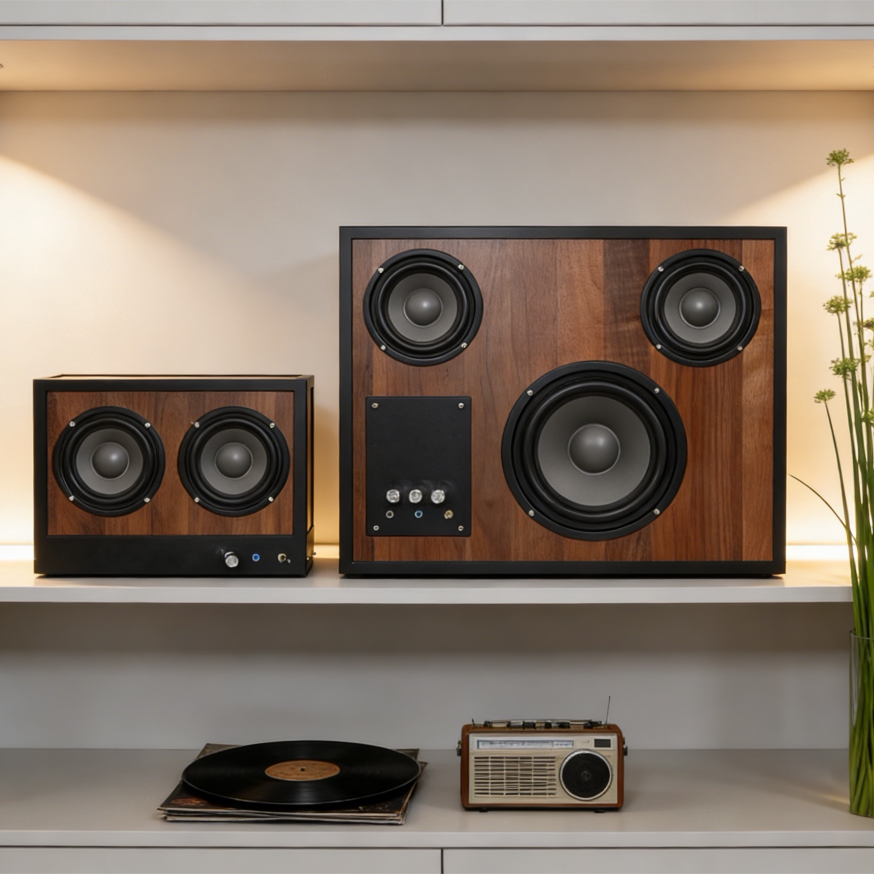 HiFi音响现代简约胡桃木环绕音箱家用设计师样板间卧室书房摆件