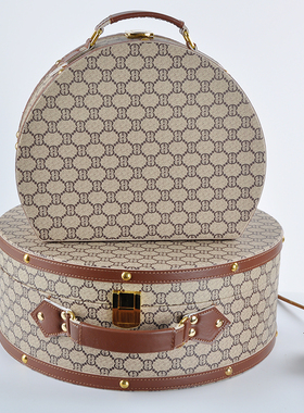 橙色半圆手提箱收纳盒皮质样板间衣帽间收纳箱整理箱展示台手提u.