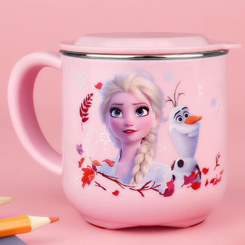 爱莎公主儿童水杯家用冰雪奇缘刻度防摔不锈钢茶杯子马克杯牛奶杯